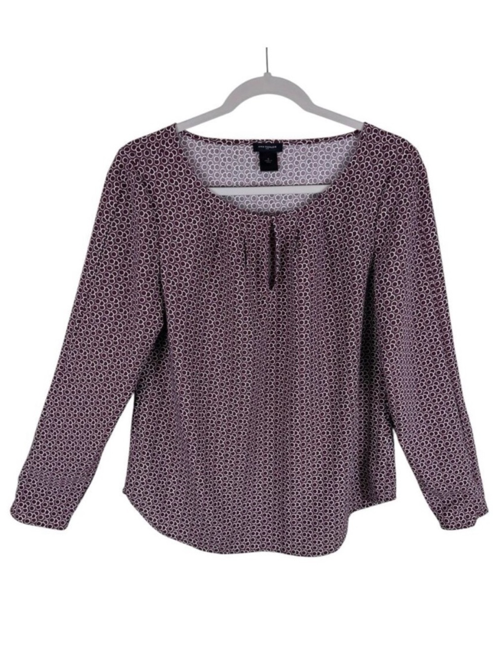 Ann Taylor Burgundy White Circle Pattern Light Pullover Blouse‎ Office Wear S
